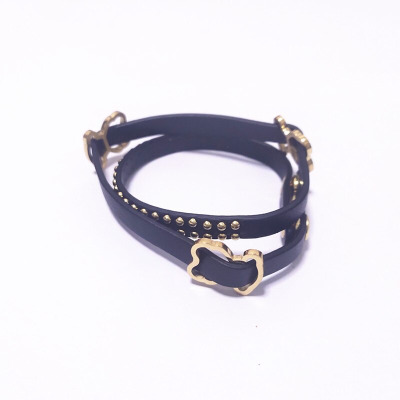 Women Men Punk Silver Color Rose Gold Titanium Steel Weave Bear Hollow Star Chain Leather Bracelets Pulseras Jewelry: 7