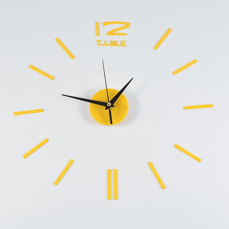 Wall Clock Watch Clocks 3D DIY Acrylic Mirror Stickers Living Room Quartz Needles Europe horloge Modern Indoor Decor: YELLOW