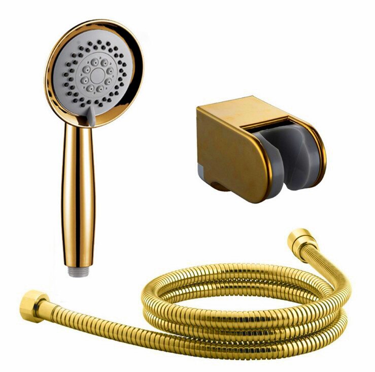 3 Function Gold Plated Hand Held Shower Head Hose and Bracket Holder Antique Gold Sprayer Multifunction Function TH: whose set a