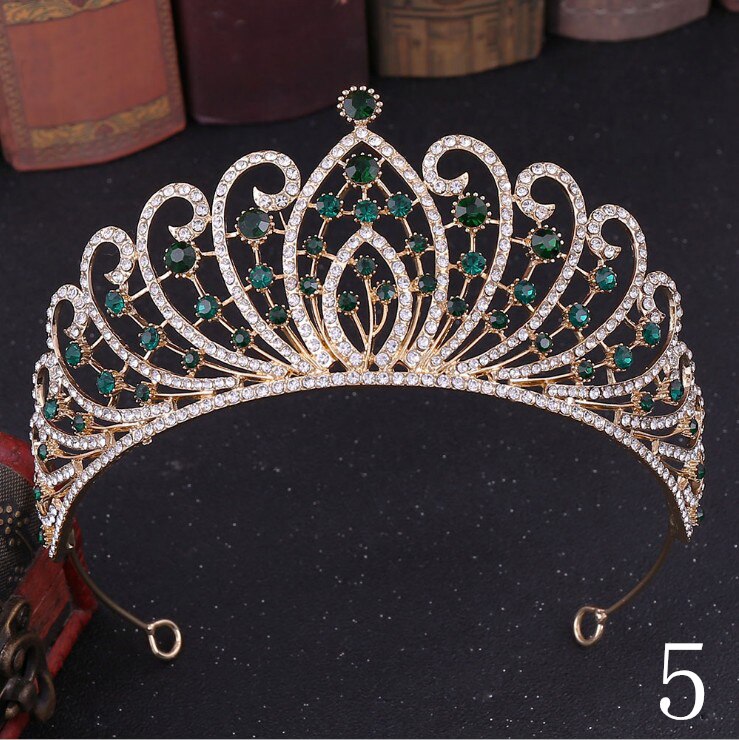 Women girls European Green Crystal Tiaras Vintage Rhinestone Pageant Crown Baroque Bridal Wedding Hair Jewelry Accessories: 5