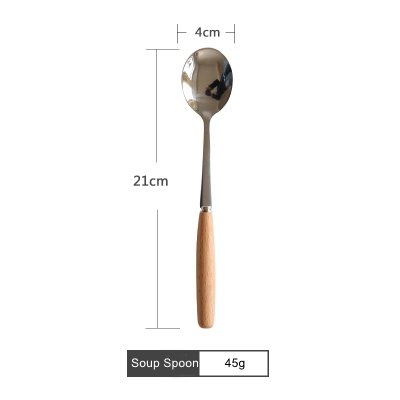 Rustfrit stål bestik træskaft middagsgaffel dessertske kniv kaffe teske frugtgafler køkkenservice tilbehør: I-suppe ske