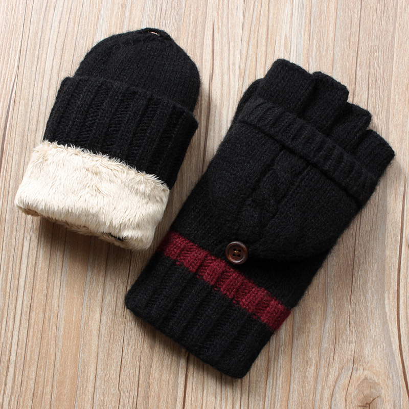 Guantes sin dedos de invierno para hombre, mitones de lana tejidos, manoplas cálidas de terciopelo para invierno, manoplas cálidas para hombre, medio guantes de conducir dedo