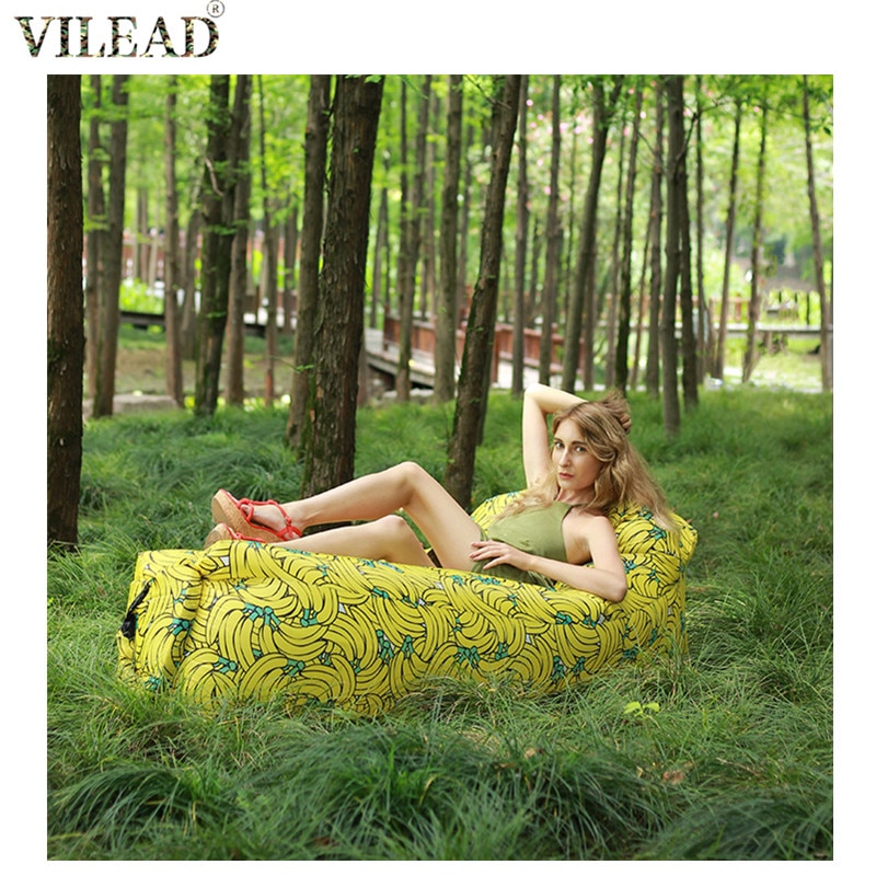 VILEAD-bolsas hinchables estampadas para perezosos, cama sofá para exteriores, cojín plegable, cunas de Camping plegables rápidas, equipo de acampada y playa