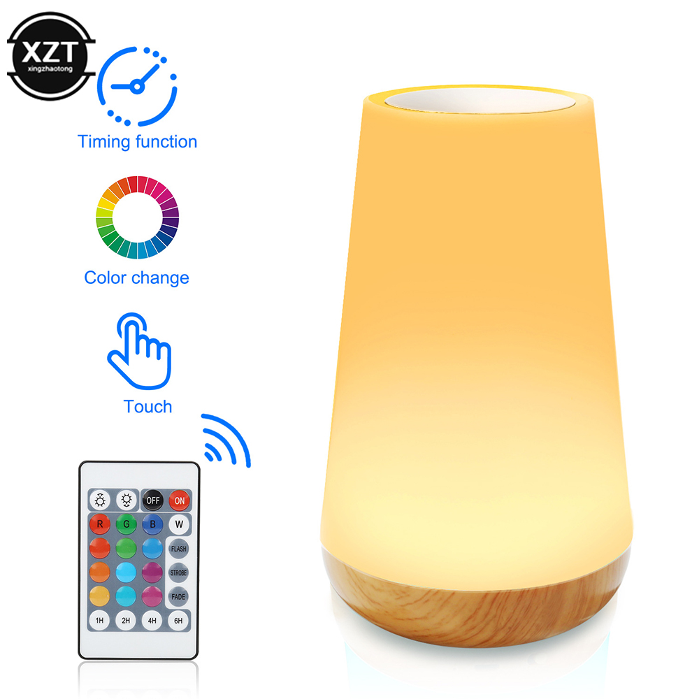 Luz Noturna RGB Portátil com Controle Remoto, 7 Mudanças de Cor, Regulável, Toque, Mesa, Lâmpadas de Cabeceira, USB Recarregável