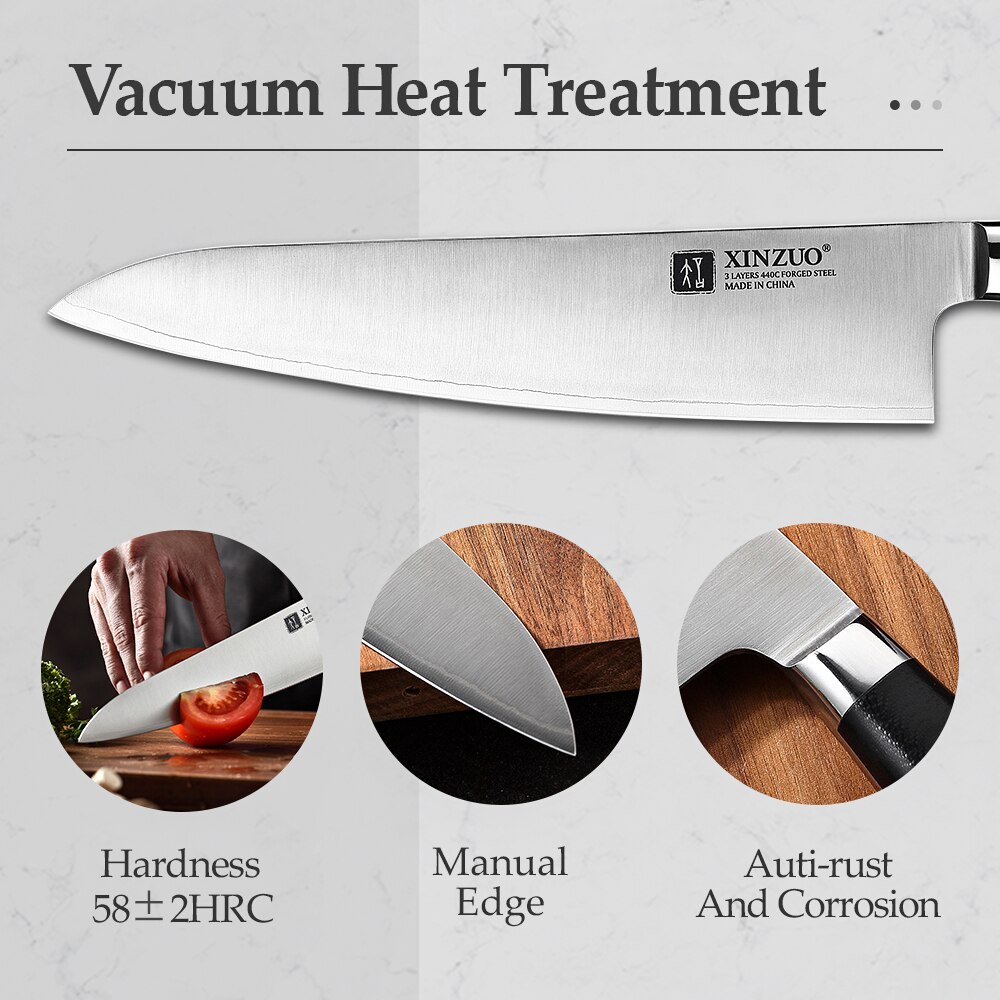 XINZUO Butcher's Knife 3 Layers 440C Forged Steel Stainless Steel 210mm Gyuto Knife 60 HRC Kitchen Chef Knives G10 Handle