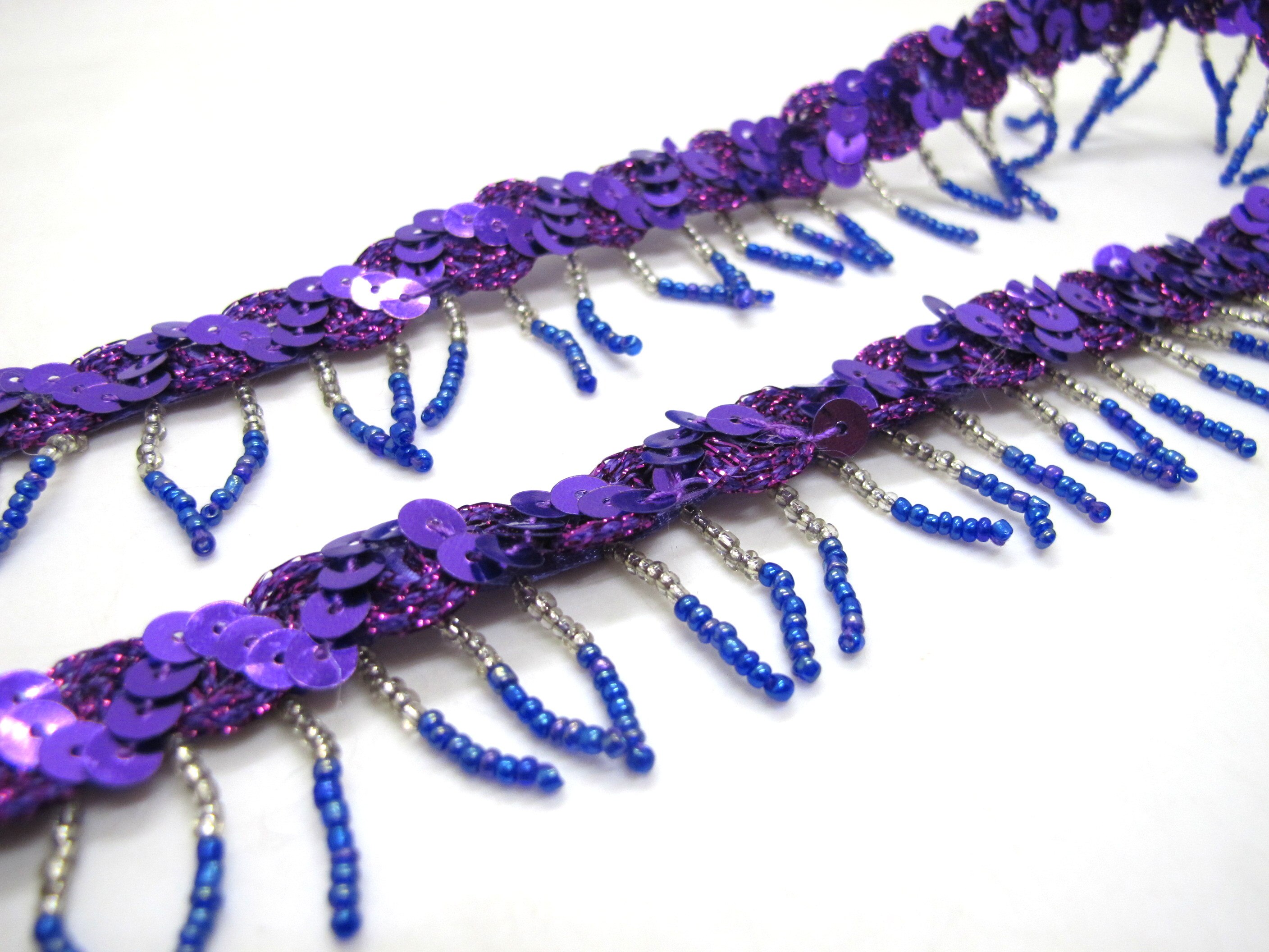 1 1/2 tommer lilla skinnende glitrende pailletter med perler frynser|pailletter flet frø perle trim|håndlavet lampeskærm dekorativt hjem
