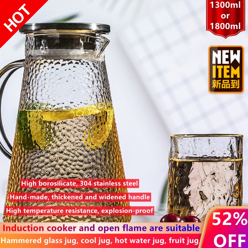 Teekanne, hohe borosilikatglas, wasserkocher, wasserkocher, saft krug, gehämmert glas krug, 1300ml/1800ml, glas tasse, kochendes glas krug