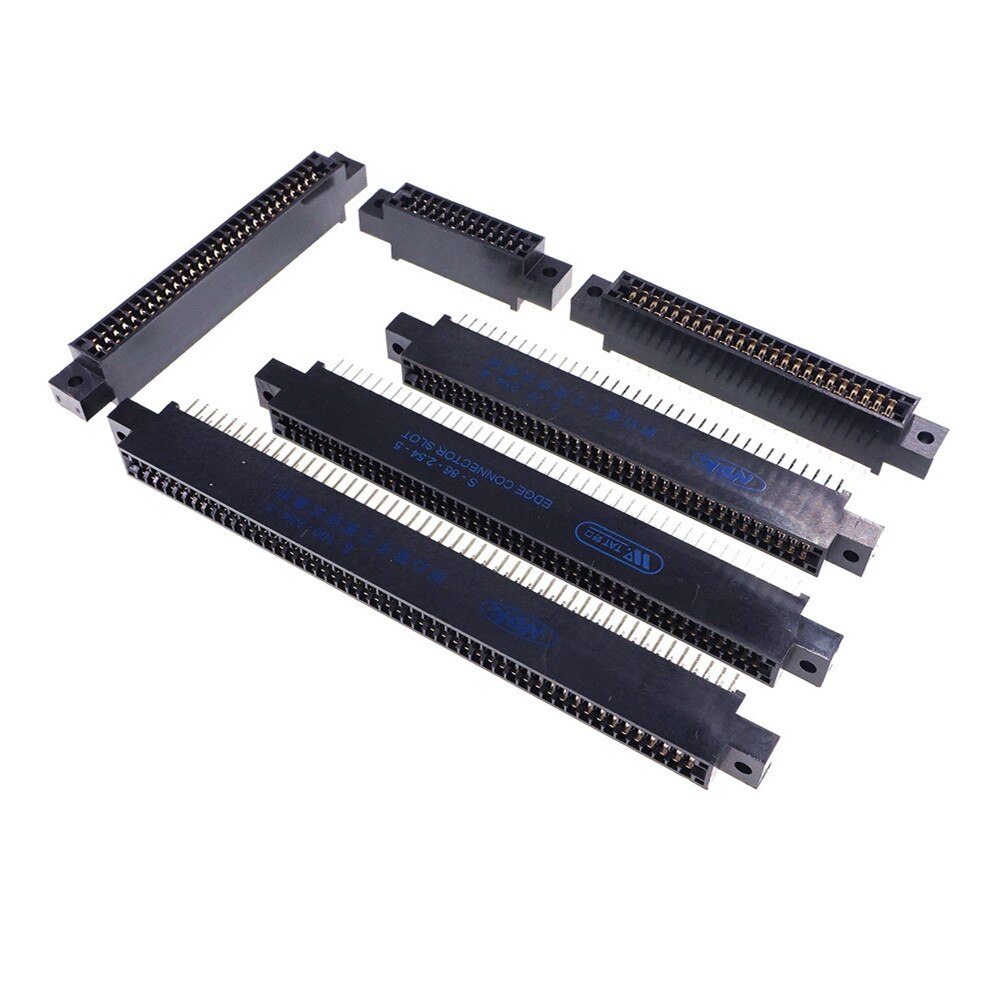 Connecteur de carte de bord, pas de fente de 2.54mm oreilles, montage de prise de doigt doré, 5 pièces, 24 42 44 48 50 56 60 86 88100 128 broches PCB