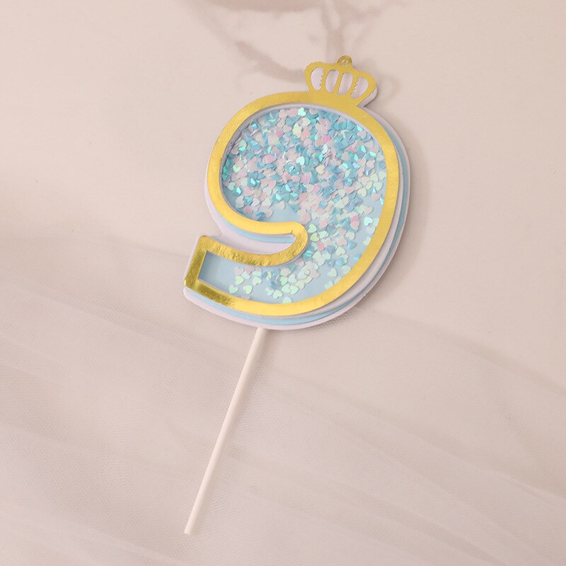 Glitter Cake Decoration Insert Sequins Paper Cake Toppers Happy Birthday Baby Shower Wedding Anniversary Party Cupcake Decor: Blue-9