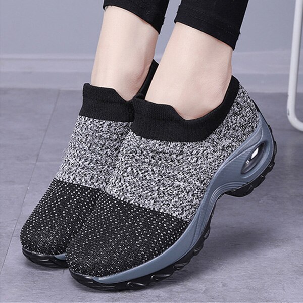 Women Slip On Mesh Walking Shoes Air Cushion Comfortable Platform Working Sneakers ALS88