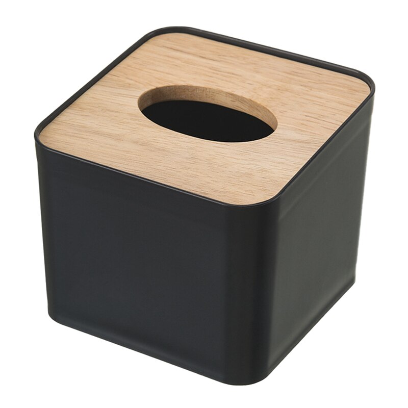 Modern Wood Napkin Holder Square Shape Wooden Plastic Tissue Box Case Home Kitchen Paper Holdler Storage Box Accessories: Black