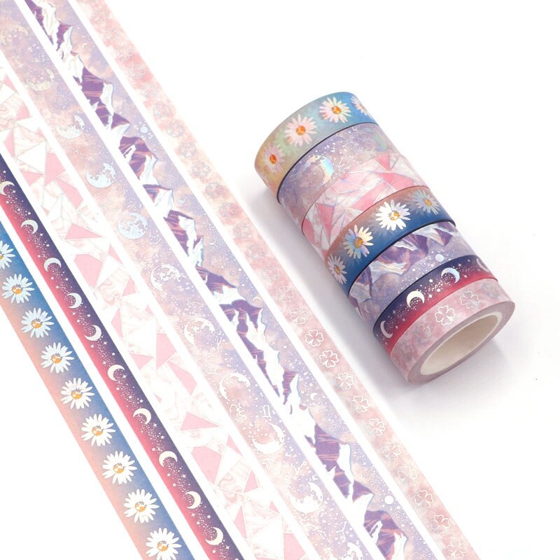 Decoratieve Bloem Sterrenhemel Maan Paars Bergen Zilver Folie Washi Tape Diy Voor Scrapbooking Fotoalbum Lijm Afplakband