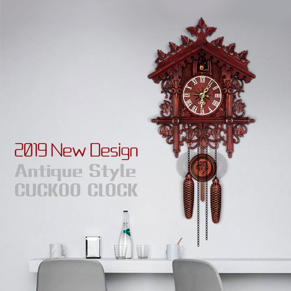 Reloj de cuco para sala de estar, reloj de pared de madera tallado a mano de Bosque Negro, pájaro, Cuco, alarma, hora del día en casa
