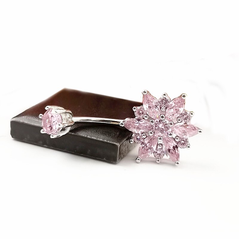 925 sterling silver belly piercing pink flower cubic zircon navel Button Ring for women body piercing jewelry
