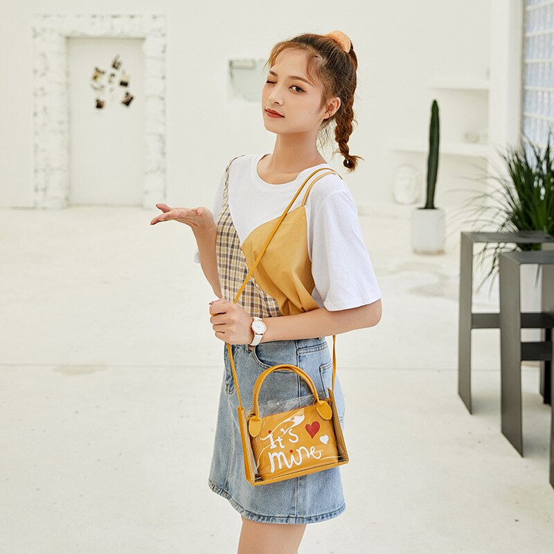 Stijl Vrouwen Tas Leuke Meisjes 'Handtas Gedrukt Transparant Brief Mini Schoudertas Mode Casual Telefoon Tas