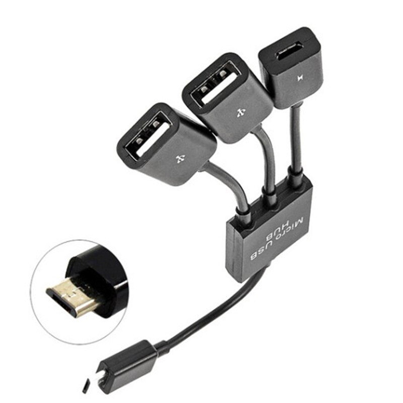 3 In 1 Micro Usb Host Otg Lading Hub Cord Adapter Splitter Voor Android Smartphones Tablet Zwarte Kabel 20 Cm