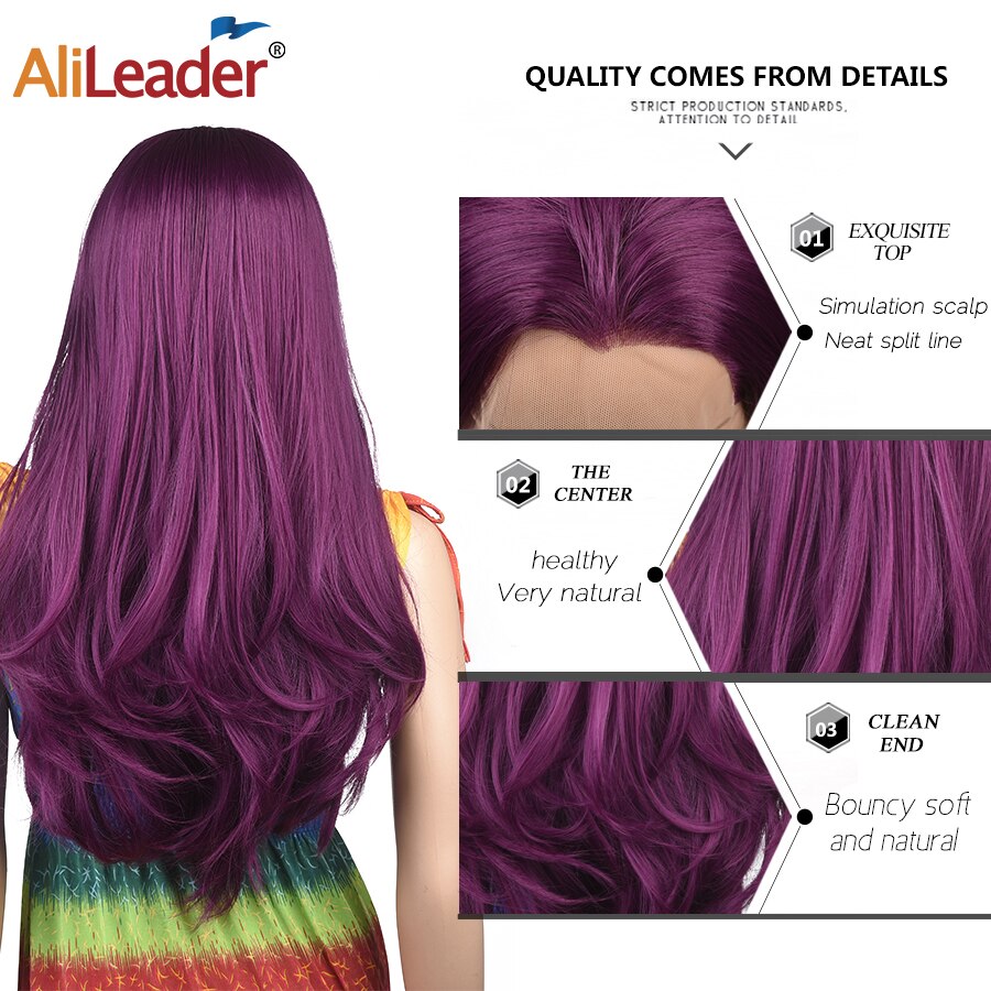 Alileader lang front blondere parykk syntetisk hår lavendel lilla oransje blond silkeaktig bølgete motstandsdyktig varme midtre del hår blondere parykk