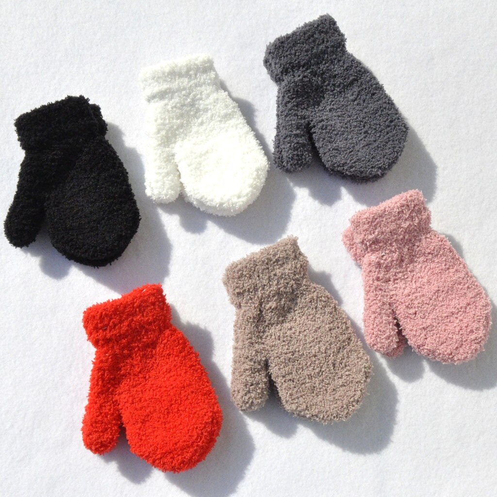 Enfants gants 13*5.5cm 1-4 ans enfants hiver tricoté moelleux mignon gants doux plein épais garder au par temps froid