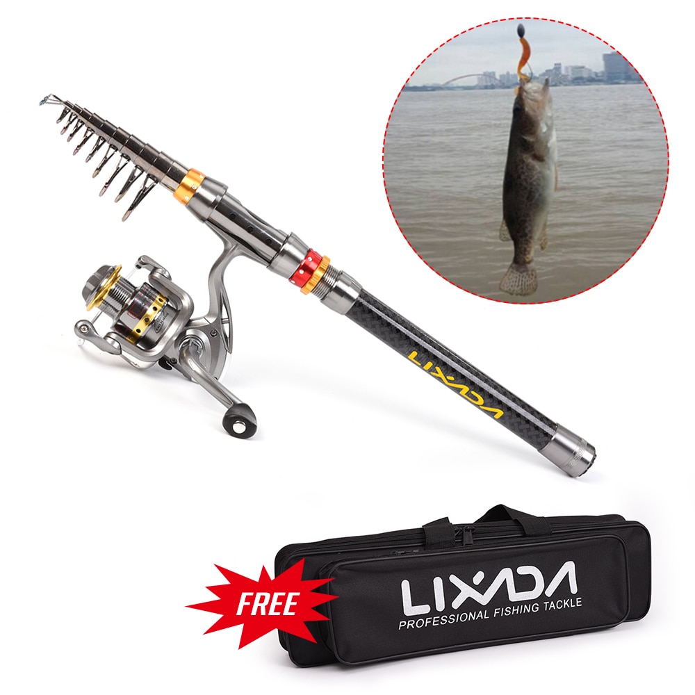 Lixada Telescopic Fishing Rod and Reel Combo Full Kit Carbon Fiber Fishing Rod Pole Spinning Fishing Reel Tackle Carrier Bag