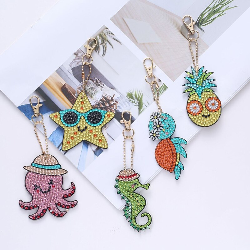 Mosaici appiccicosi portachiavi diamante arte pittura kit pendente pittura per Art Craft portachiavi per la decorazione delle ragazze