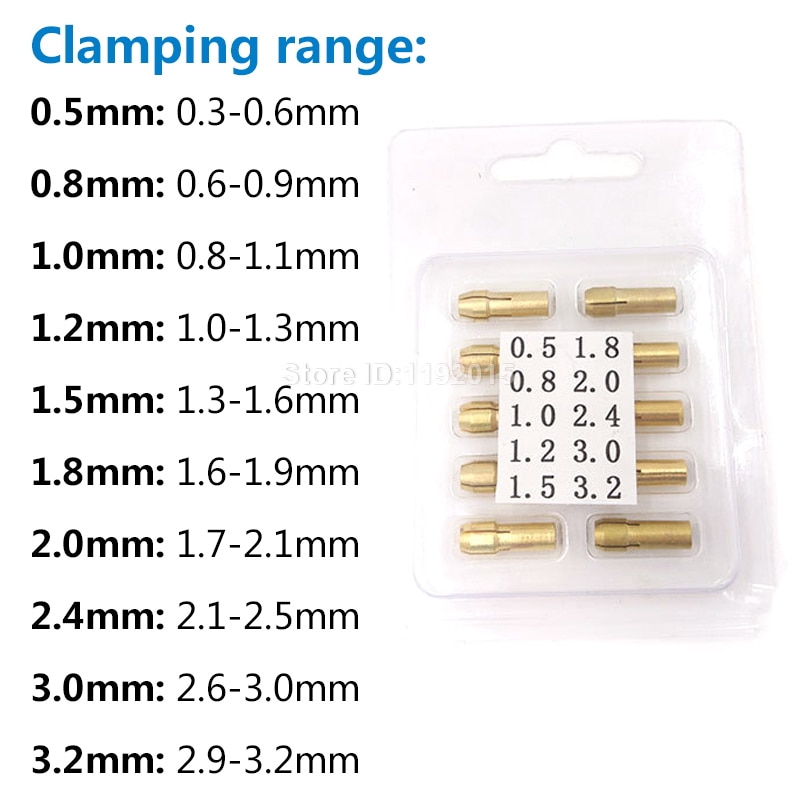 10 teile/los Mini Bohrfutter Adapter 0,5-3,2mm Dremel Mini Bohrfutter Spannfutter Adapter Mikro Collet Durcheinander Für Energie Dreh Werkzeug