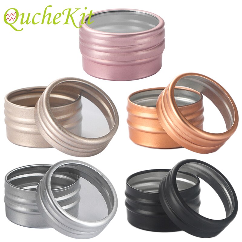 10Pcs Ronde Aluminium Tin Potten Met Venster Nail Box Thee Kaars Mini Sample Jar Lippenbalsem Tin Cosmetische Container sieraden Opslag