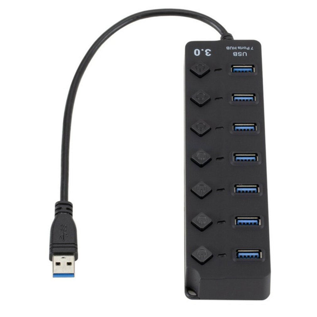 Usb 3.0 splitter zwart 7 -poorts hub met sleutelschakelaar ultrasnelle gegevensoverdracht 7 -poorts hub met knop