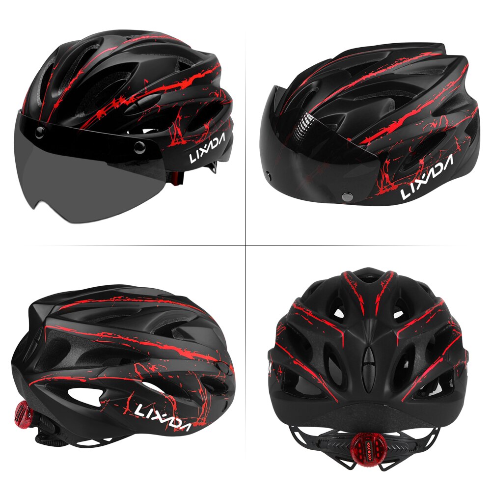 Lixada Bike Cycling Helmet with Detachable Magnetic Goggles LED Light Mountain Road Bicycle Helmets Safety Protective Helmet