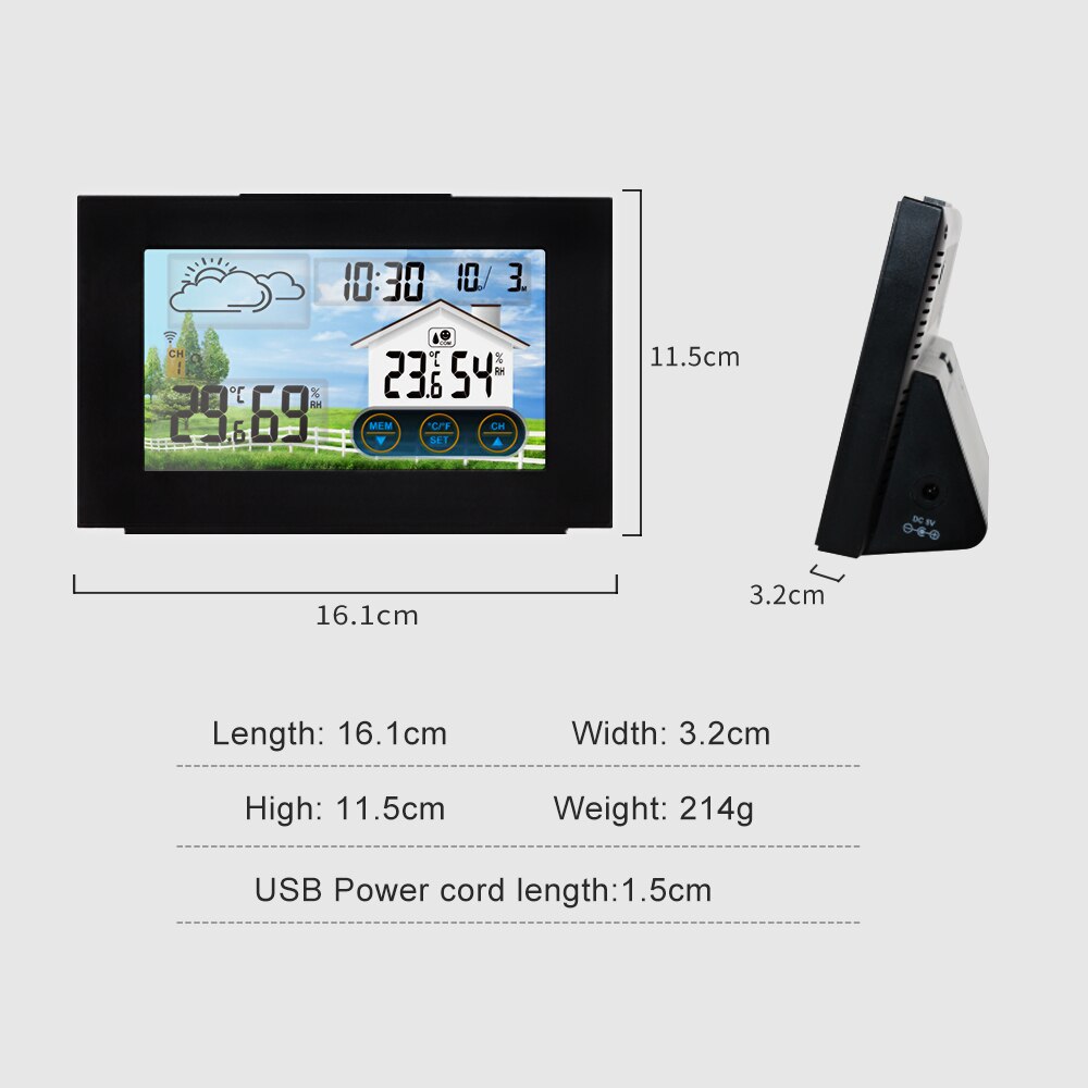 FanJu-estación meteorológica Digital, reloj despertador con pantalla táctil, medidor de temperatura y humedad, escritorio de mesa, Sensor inalámbrico para exteriores