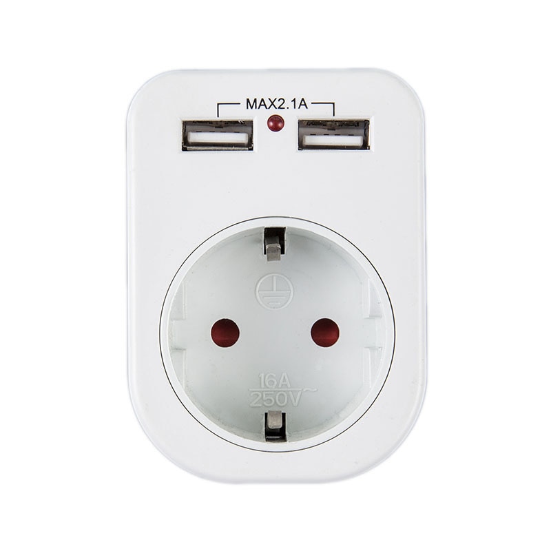 EU Standard Conversion Plug with Dual USB，Socket Extension 2 USB European Type Power Adapter Converter Extended Wireless Socket