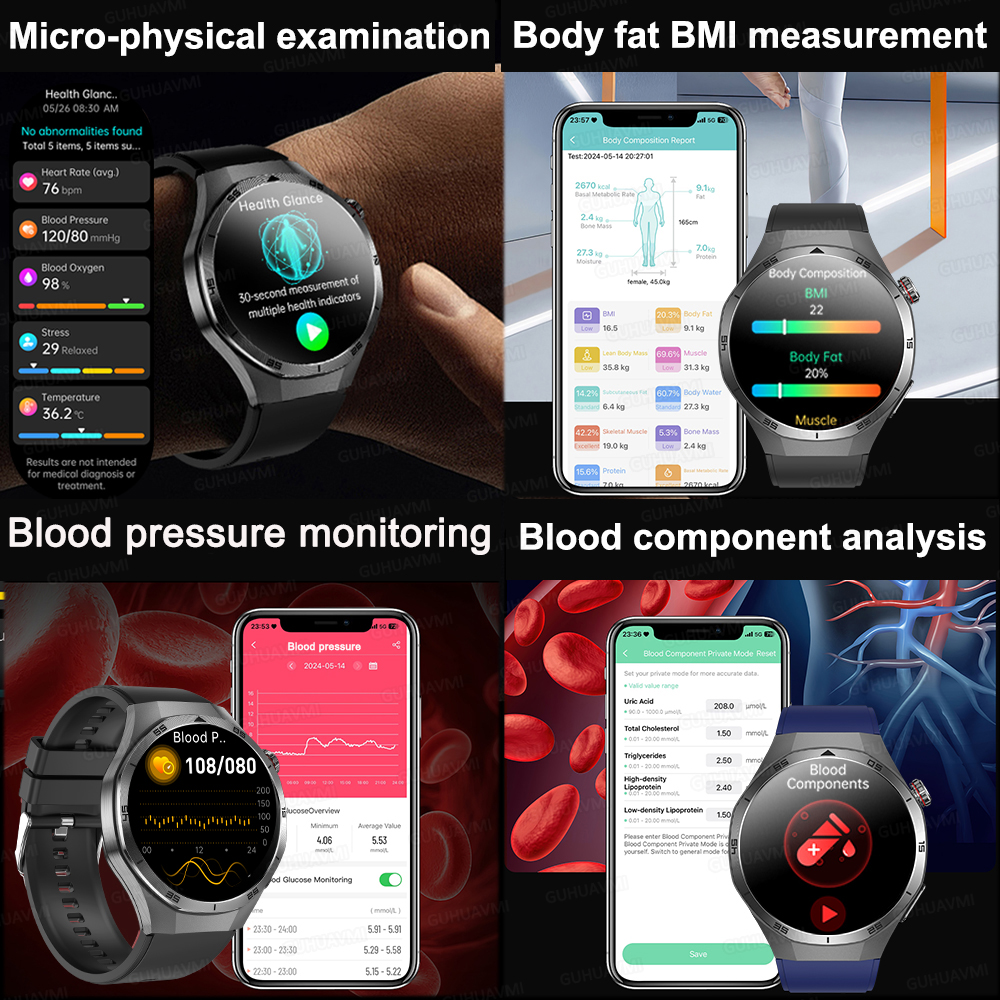 2025 para HUAWEI DT5 reloj inteligente de grasa en sangre ECG oxígeno en sangre ácido úrico presión arterial monitoreo de salud reloj inteligente hombre mujer