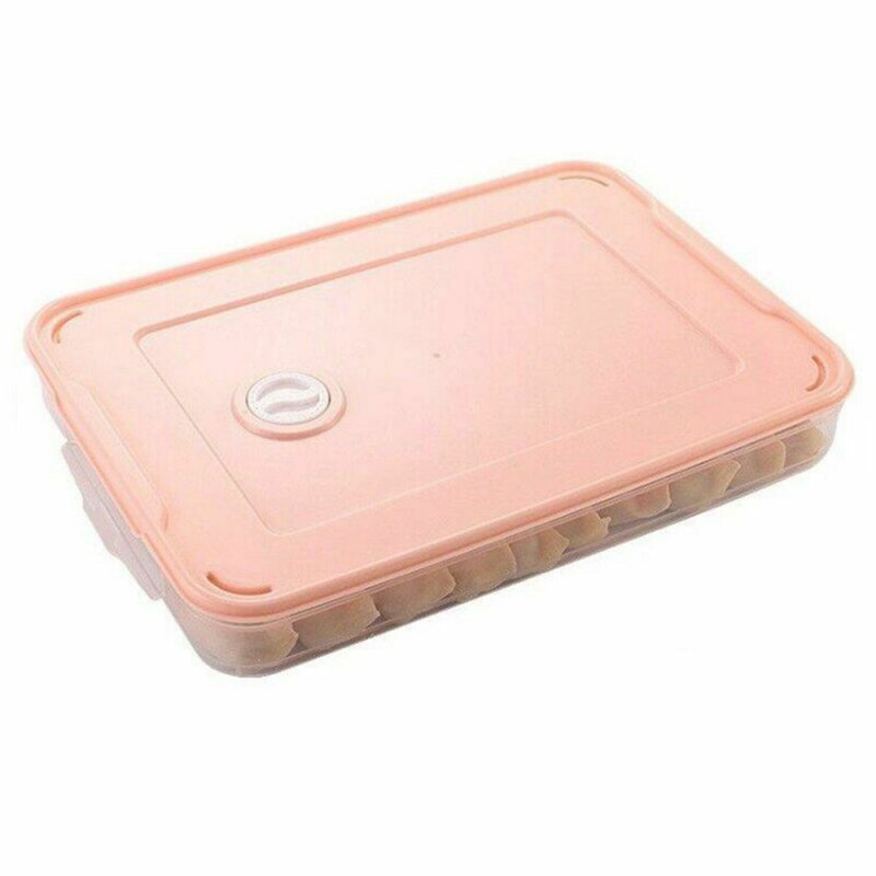 Dumpling Box Refrigerator Food Container No Divide Kitchen Transparent With Cover Plastic Storage Case Kitchen Accessories: Pink