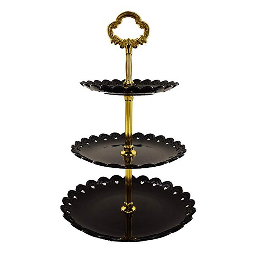 European Fruit Plate Three-Layer Snack Rack Living Room Fruit Bowl Wedding Cake Rack Birthday Cake Rack Candy Rack: Black