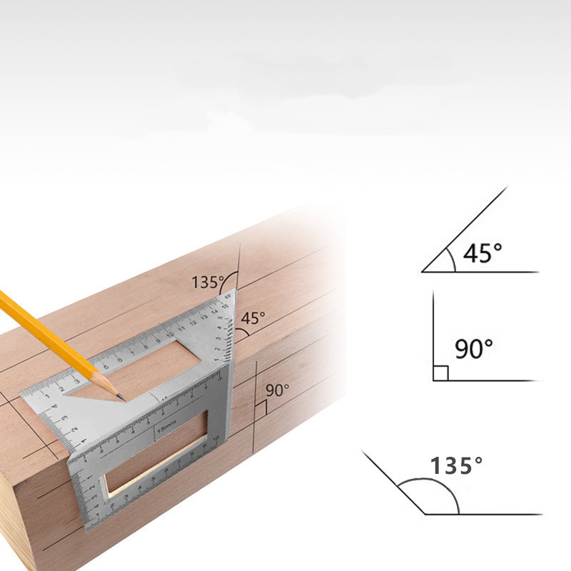 Regla de ángulo de calibre cuadrado multifuncional de 45/90 grados, herramientas de medición de calibre de línea de de trazado de carpintería de aleación de aluminio