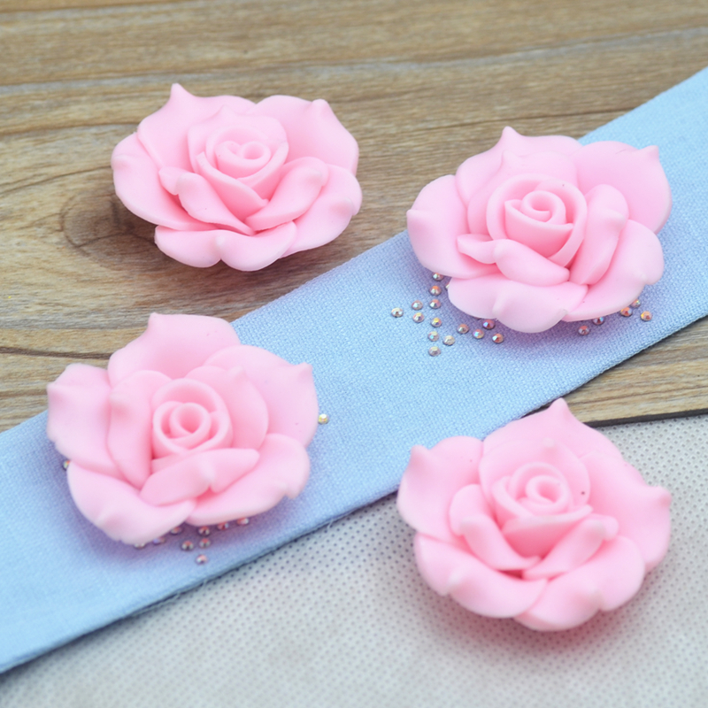 38mm Hand Made Pink Soft Clay Rose Flower,D.I.Y Decoration,jewelry Accessories,embelishments Supplies