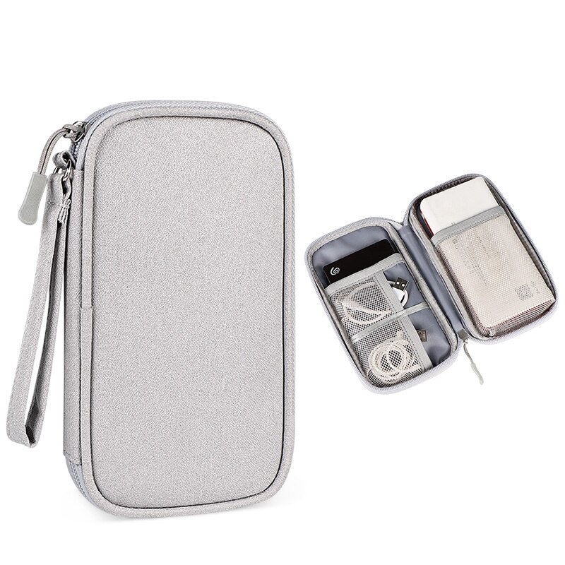 Portable Power Bank Bag USB Charger Gadgets Cables Wires Organizer Pouch Travel Electronic Accessories Protection Storage Case: Gray