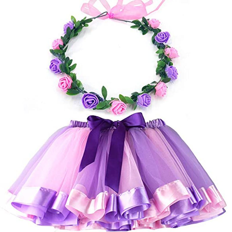 Multicolor 2 pezzi 4 colori spettacoli Pettiskirts danze vestito da ragazza gonna Tutu gonna principessa ghirlanda per bambini: 1-Purple