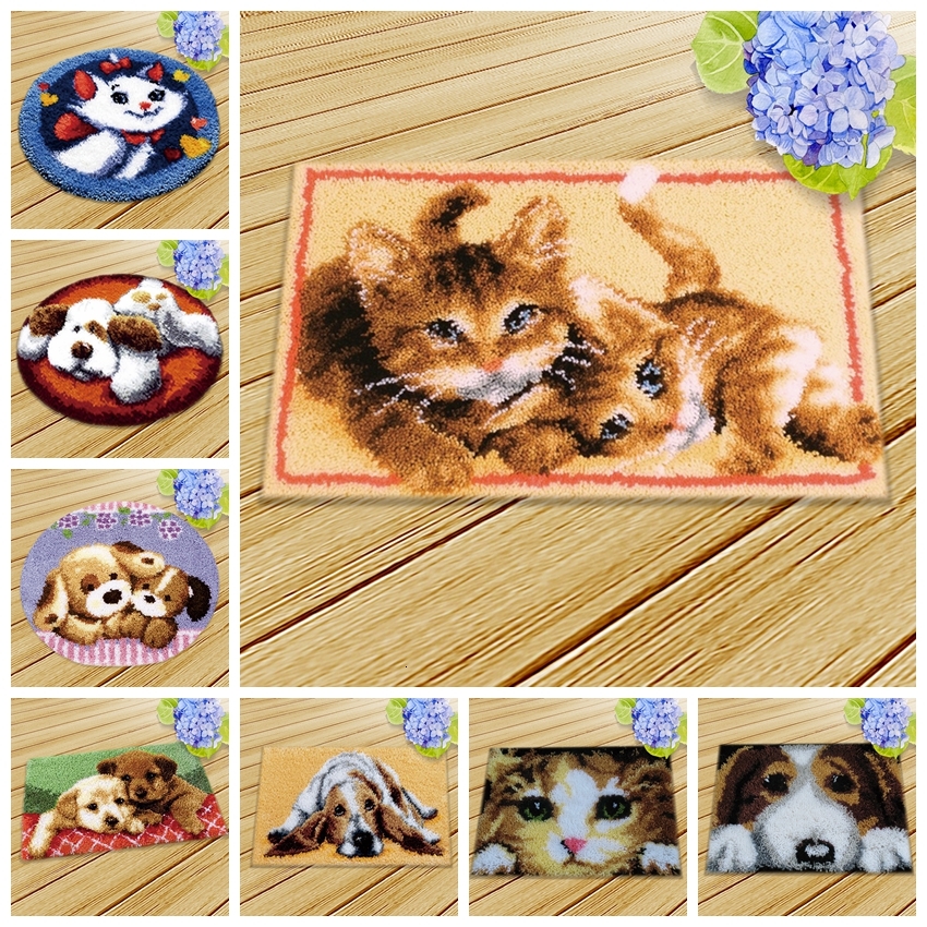 Diy Klink Haak Cartoon Kat Hond Klink Haak Mat Kussen Knooppakket Tapijt Smyrna Dier Seriesrug Kits Pakket Kussen Latchhook