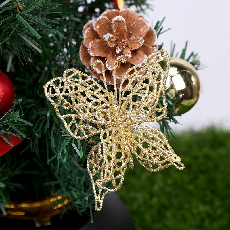 Glitter hul sommerfugl ornamenter farverig kunstig blomst sommerfugl til juletræ bryllupsfest boligindretning forsyninger: -en