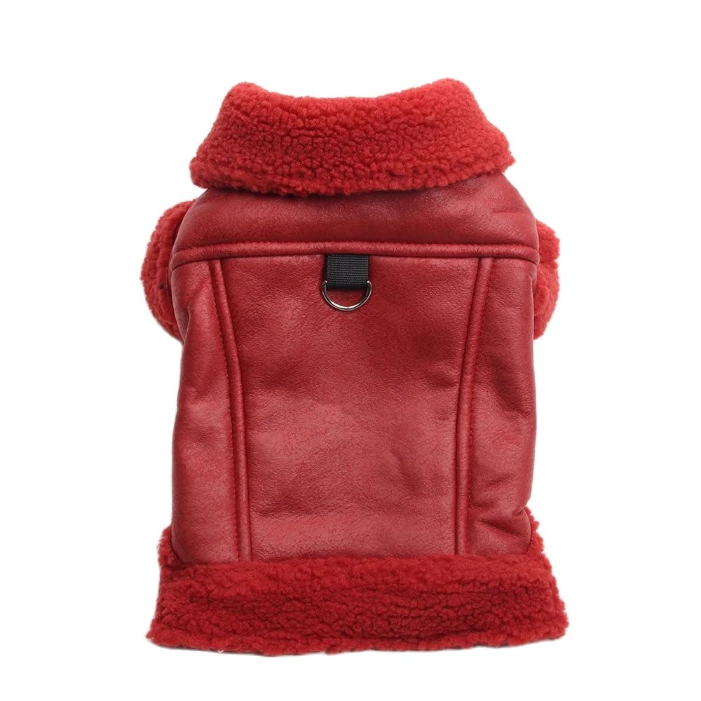 Casaco de inverno para cachorro jaqueta de couro sintético lã quente para cachorro de estimação roupa quente roupa: S / Vermelho
