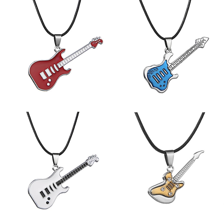 6 Designs Pendant Chains Accessories Music Jewelry instruments Choker Stainless Steel Guitar Necklaces punk rock Necklace