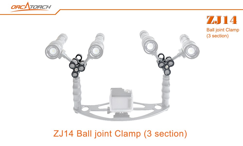 2 pcs/lot bras de rotule en aluminium 3 sections pince à rotule lampe de remplissage support pour plongée sous-marine photographie torche