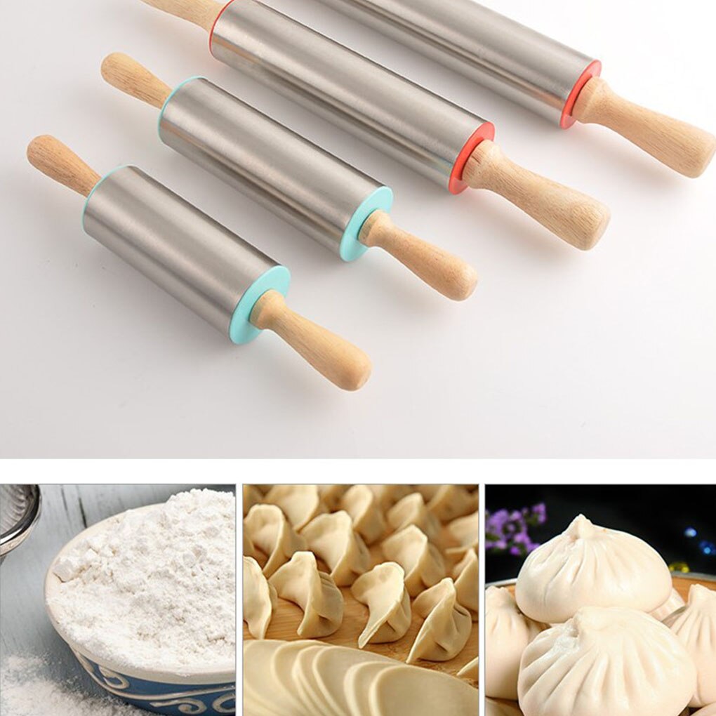 Stainless Steel Roller Rolling Kitchen Cookie Pastry Pasta Pizza Bakery Dough Roller Cooking Baking Tool