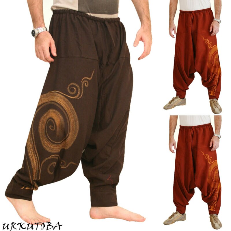 Oversize herre baggy harem bukser festival hippie boho harem ørken bukser egyptisk mystisk mønster herre tøj