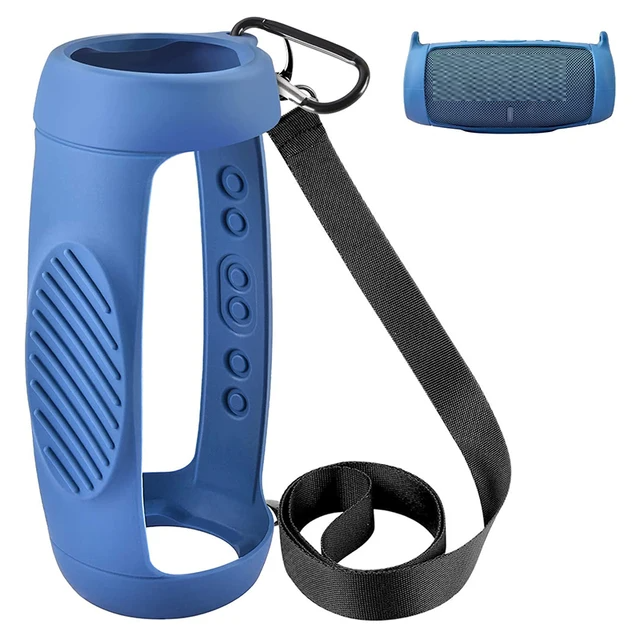 Siliconen hoes voor JBL Charge 5 Bluetooth-luidspreker, reisdraagbescherming met schouderriem en karabijnhaak: WHITE