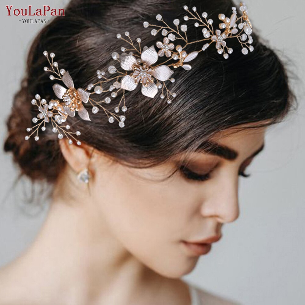 Tu La Pan HP357, diadema de aleación con flores para boda, diamantes de imitación, diadema blanca de Organza para novia, Tiara de para mujer, flor, pieza de pelo nupcial
