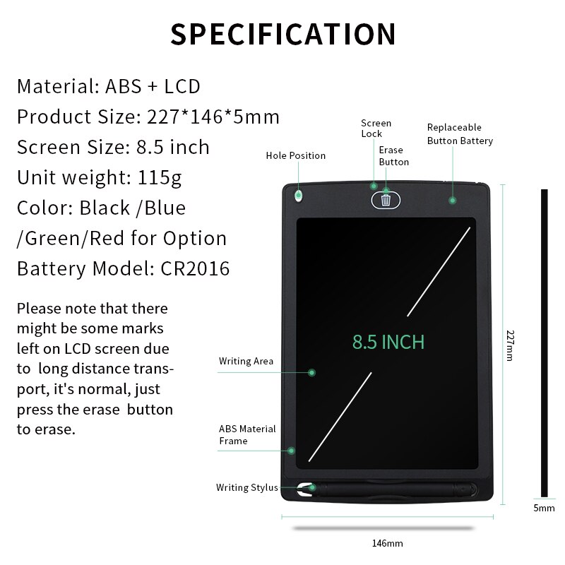 8.5" Writing Tablet LCD Digital Drawing Tablet Mini Writing Message Board Electronic Writing Pads For Painting Eco- friendly