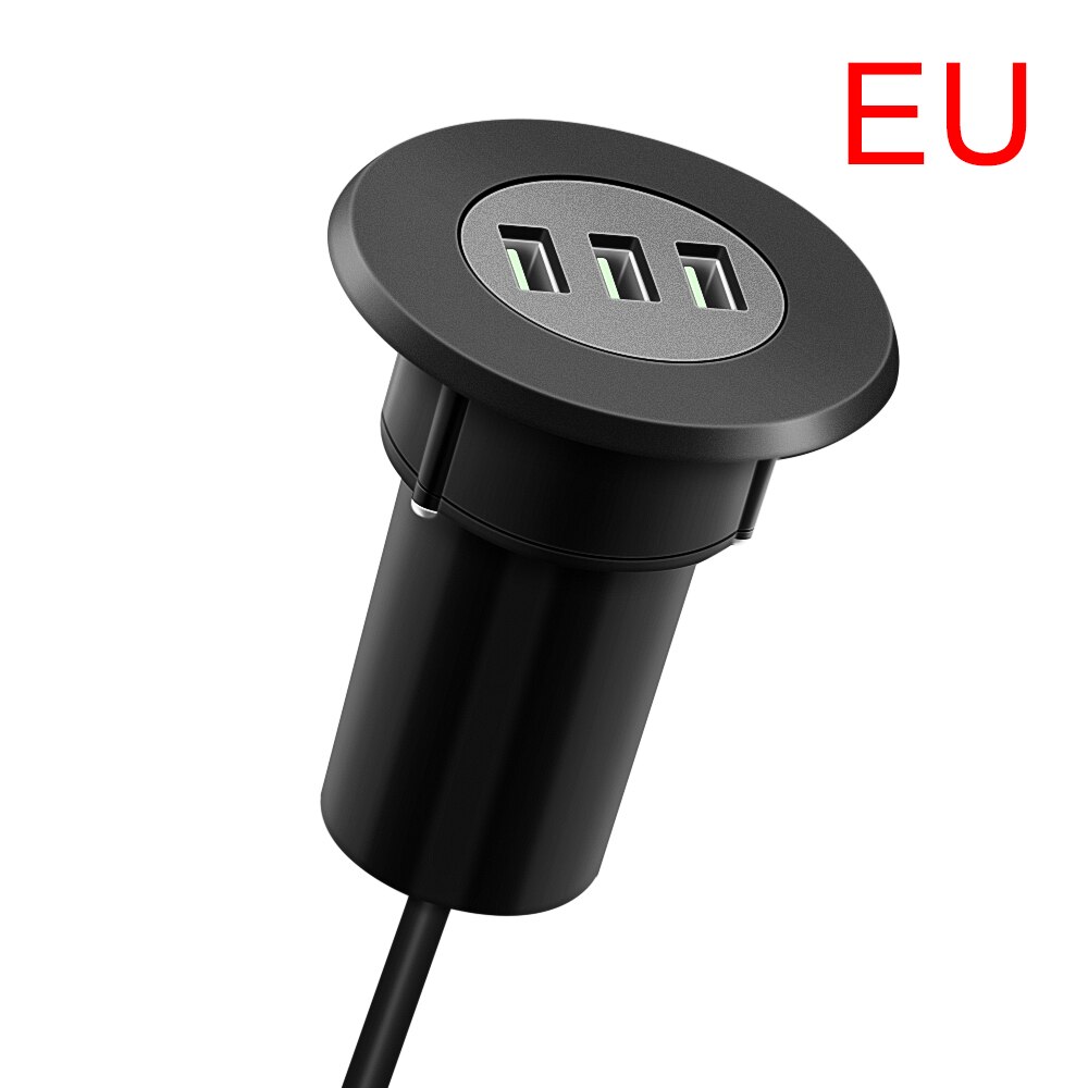 Three-USB Port Hub Grommet Desktop Hole USB Charger Portable Adapter Fast Charging for Samsung for Huawei Sony Built-in Charger