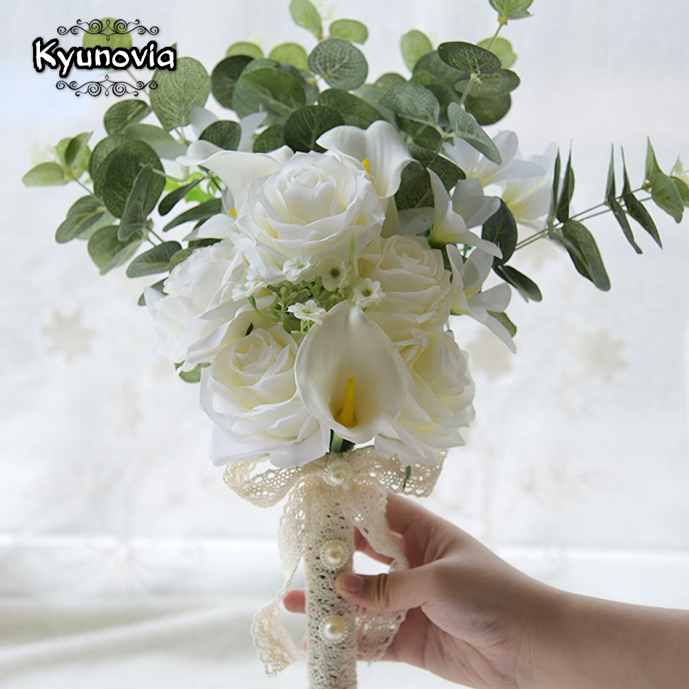 Mini ramo de flores de boda Boho de kyovia, ramo de novia con toque Real, flores de lirio blanco, ramo de novia FE100