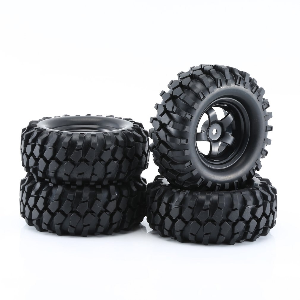 4Pcs 1:10 Off Road RC Crawler Buggy RC Car Rubber Tires & Wheel Rims Abrasion Resistance Replacement Model Accessory